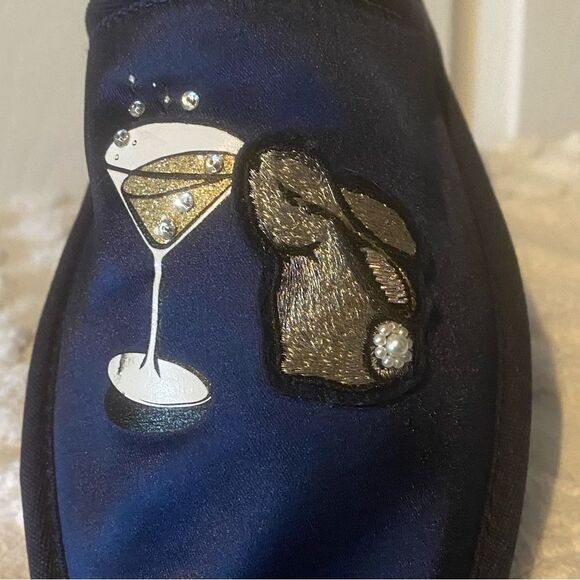 NWOT Kate Spade Navy Satiny Starry Night Bunny Slippers Slip on Shoes Size 8 - Picture 3 of 9